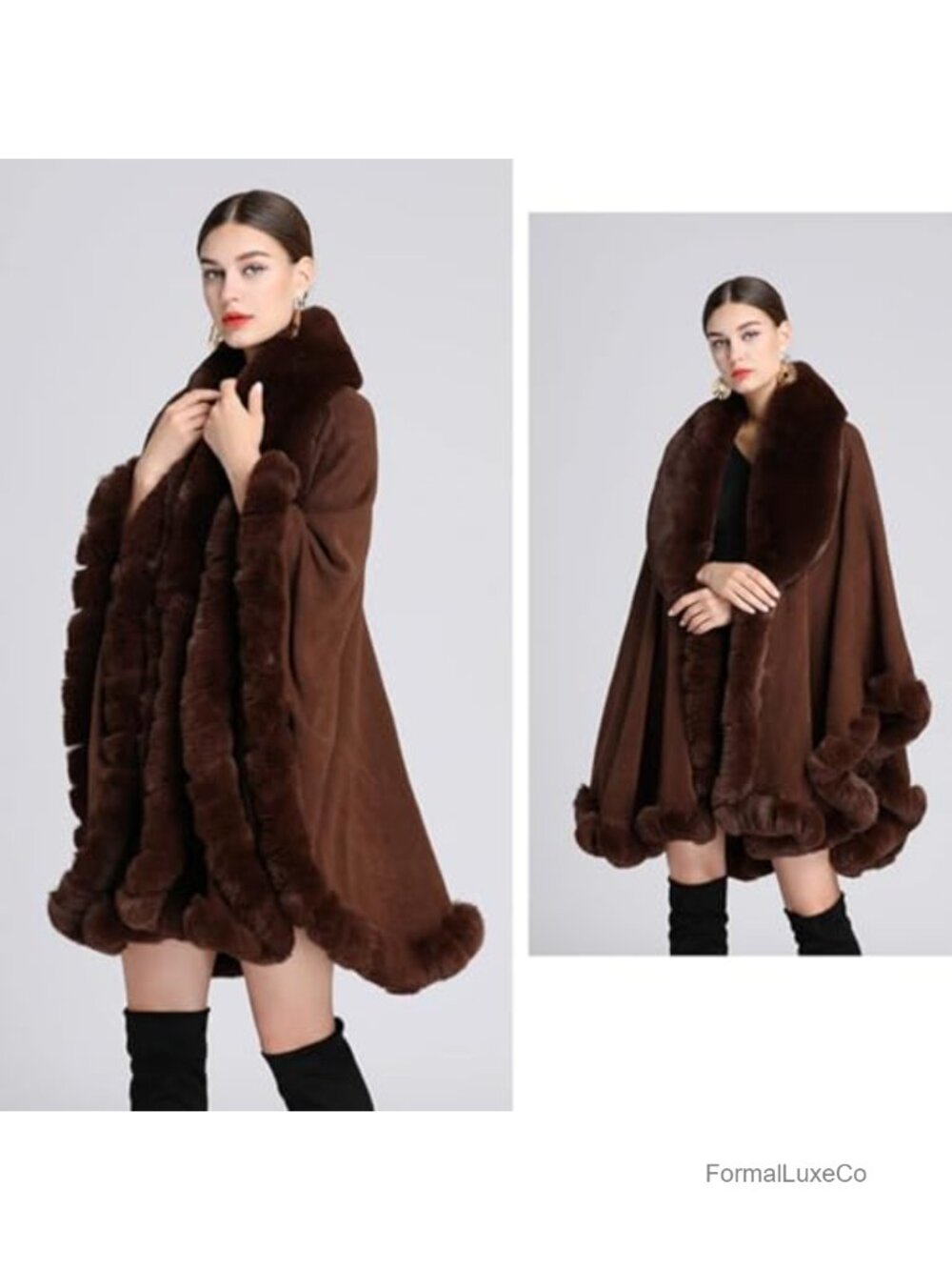Faux Fur Shawl Wrap Women Winter Knit Poncho Cape Evening Wedding Cover Up - Picture 3 of 6